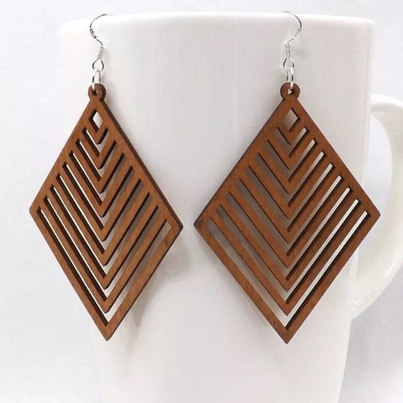 Olivia Laser Cut Wood Earrings - Picture 3 of 3
